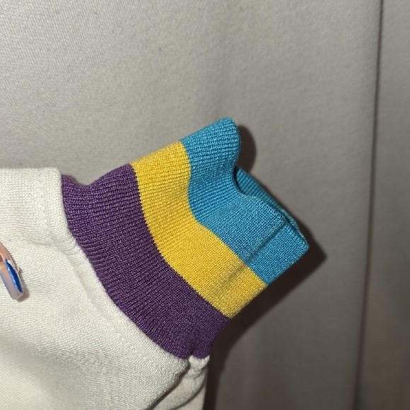 (J52) Men's White Zip-Up Sweater with Multicolor Stripes Plus Sz 3XL - Picture 5 of 5